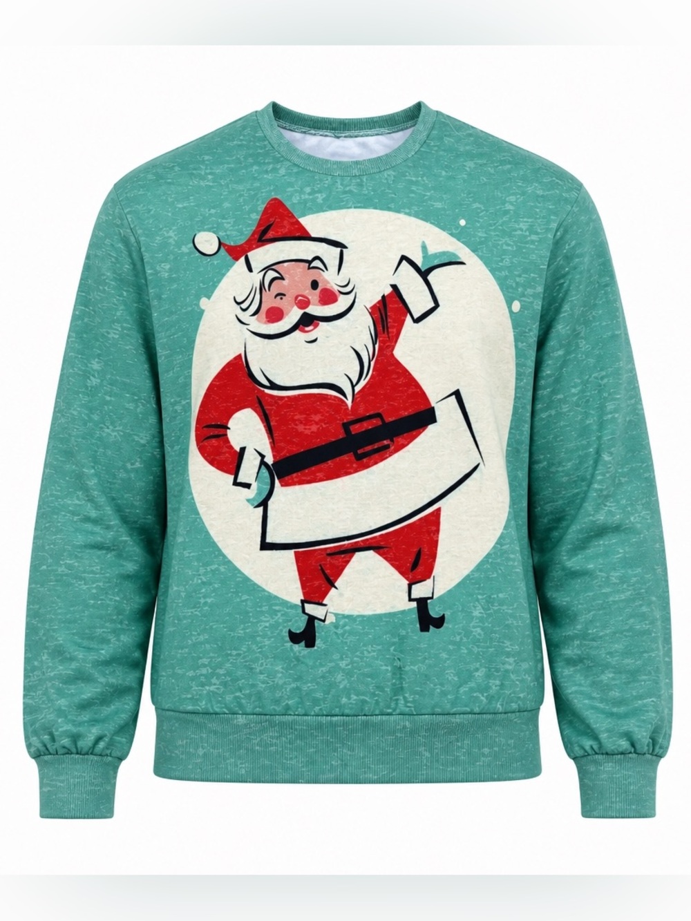 Men's Teal Santa Graphic Christmas Sweatshirt Size M